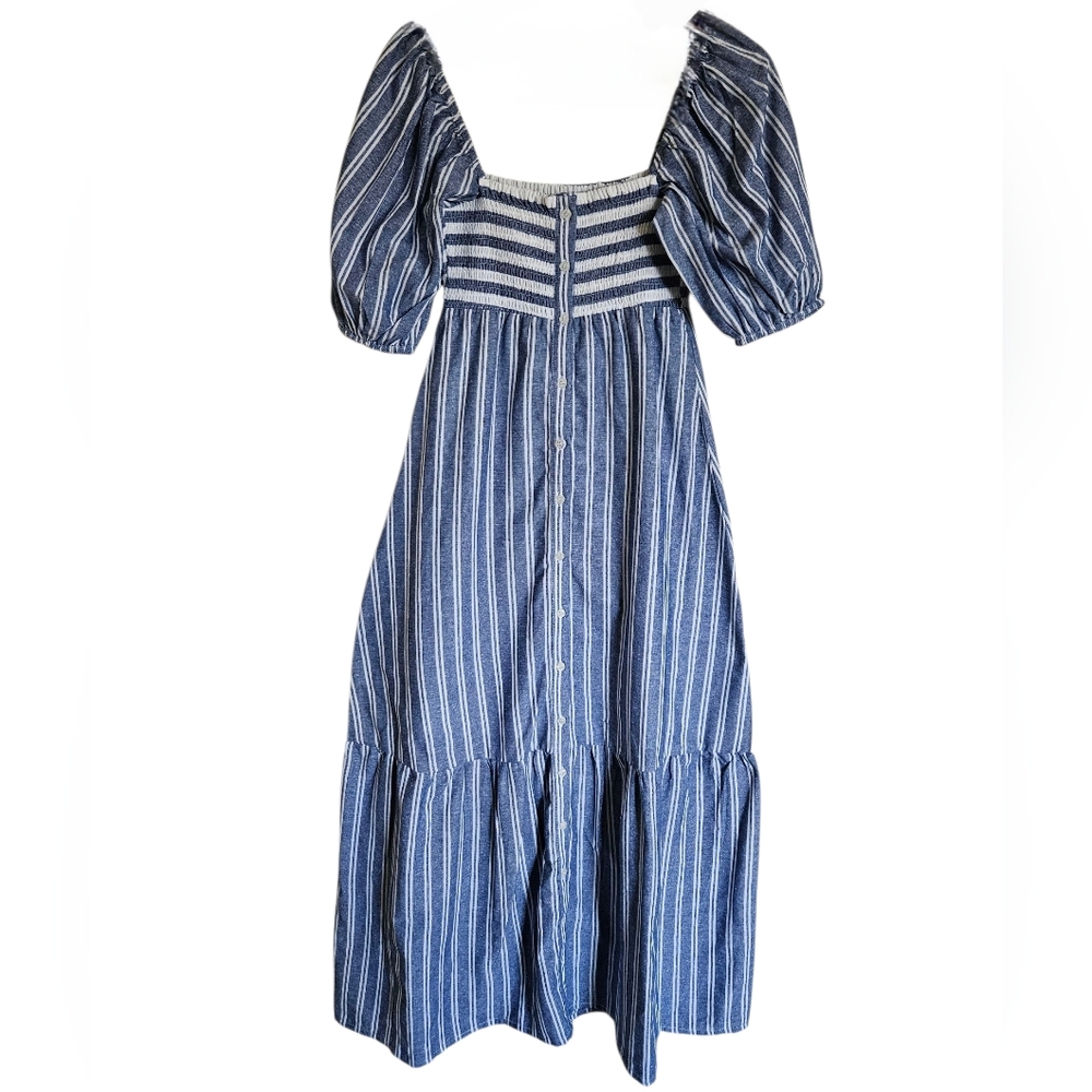 Emerson Fry Blue & White Striped Square-Neck Midi Dress - Picture 2 of 9